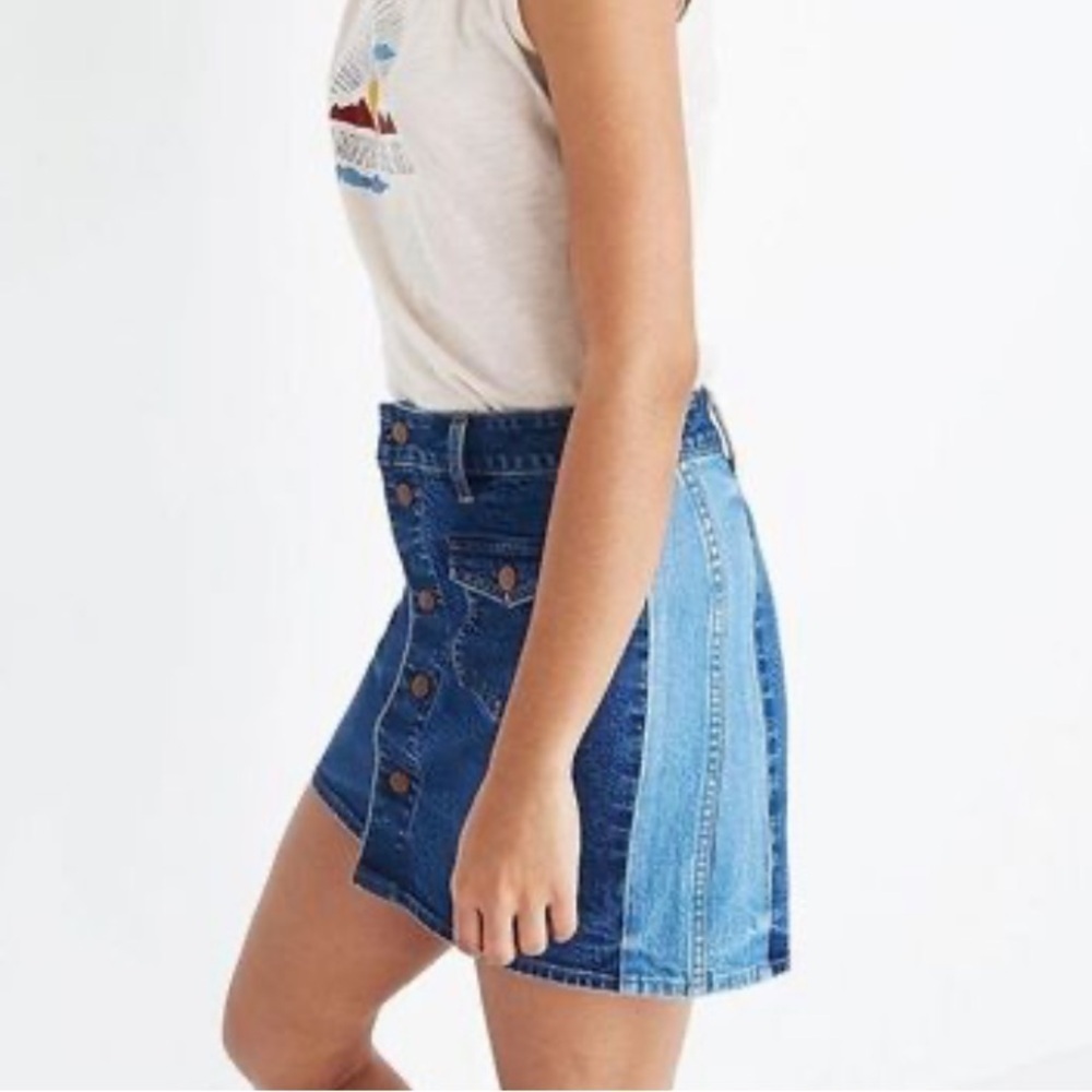 Madewell Two Toned Denim Mini‎ Button Up Skirt Size 32 Boho Preppy Festival
